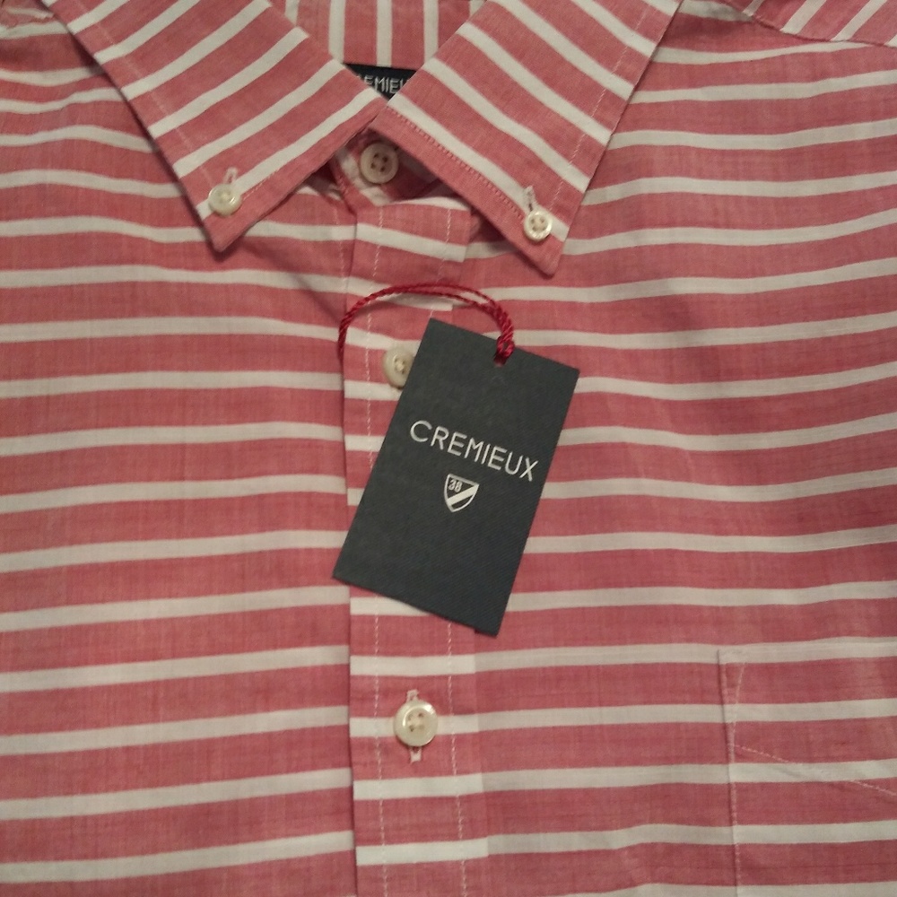 Cremieux 100% Cotton BIG MAN SS Stripe Orange white shirt Classic Summer NWT - Picture 2 of 4